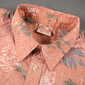 Go Barefoot USA Palm Tree Tiki Floral Hawaiian Reverse Print Shirt Mens L